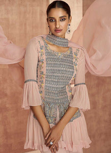 Baby Pink Sequin Embroidered Stylish Indo Western Lehenga fashionandstylish.myshopify.com