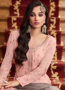 Baby Pink and Grey Embroidered Sharara Style Suit fashionandstylish.myshopify.com