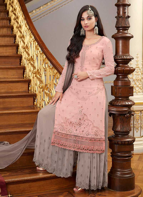 Baby Pink and Grey Embroidered Sharara Style Suit fashionandstylish.myshopify.com