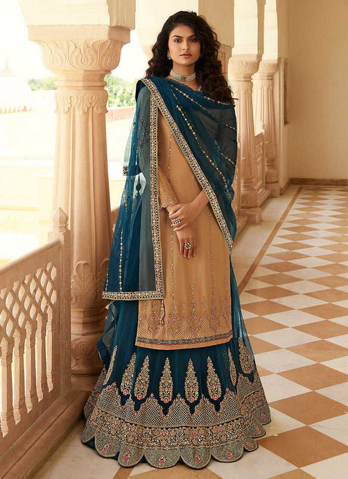 Beige And Blue Designer Heavy  Embroidered Lehenga fashionandstylish.myshopify.com