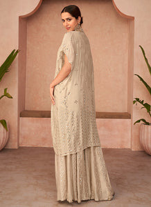 Beige Embroidered Jacket Style Sharara Suit