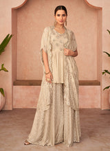 Load image into Gallery viewer, Beige Embroidered Jacket Style Sharara Suit
