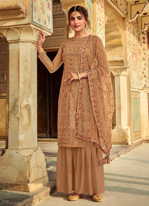 Beige Embroidered Palazzo Style Suit fashionandstylish.myshopify.com