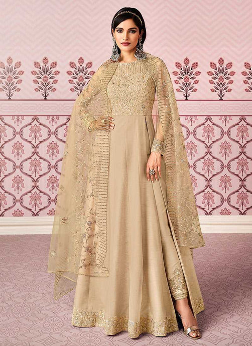 Beige Floral Embroidered Designer Pant Style Anarkali fashionandstylish.myshopify.com