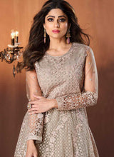 Load image into Gallery viewer, Beige Floral Embroidered Kalidar Anarkali Suit fashionandstylish.myshopify.com
