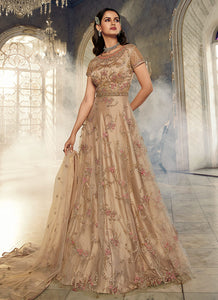 Beige Floral Heavy Embroidered Gown Style Anarkali