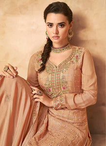 Beige Gold Embroidered Designer Sharara Style Suit fashionandstylish.myshopify.com