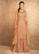 Load image into Gallery viewer, Beige Gold Embroidered Designer Sharara Style Suit fashionandstylish.myshopify.com
