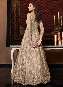 Beige Gold Heavy Embroidered Gown Style Anarkali fashionandstylish.myshopify.com