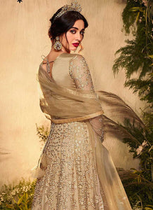 Beige Gold Heavy Embroidered Gown Style Anarkali Suit fashionandstylish.myshopify.com