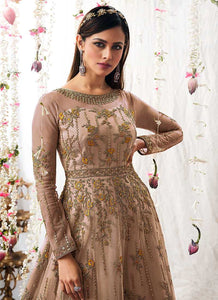 Beige Heavy Embroidered Designer Kalidar Anarkali Suit fashionandstylish.myshopify.com