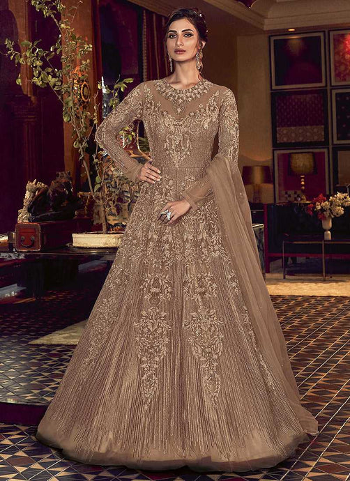 Beige Heavy Embroidered Gown Style Anarkali Suit fashionandstylish.myshopify.com