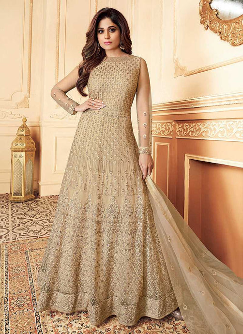 Beige Heavy Embroidered Gown Style Anarkali fashionandstylish.myshopify.com