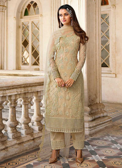 Beige Heavy Embroidered Stylish Palazzo Suit fashionandstylish.myshopify.com