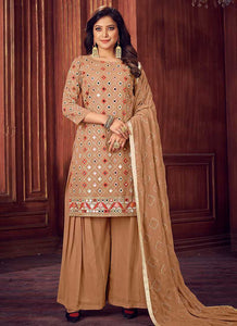 Beige Mirror Embroidered Sharara Style Suit fashionandstylish.myshopify.com