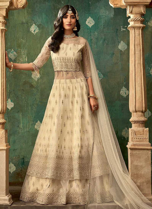 Beige and Gold Embroidered Lehenga fashionandstylish.myshopify.com