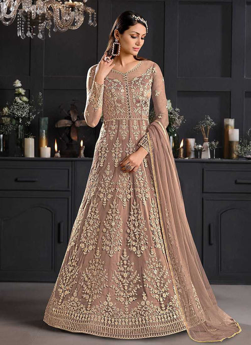 Beige and Gold Heavy Embroidered Kalidar Gown Style Anarkali fashionandstylish.myshopify.com