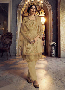 Beige and Gold Heavy Embroidered Lehenga/ Pant Style Suit fashionandstylish.myshopify.com