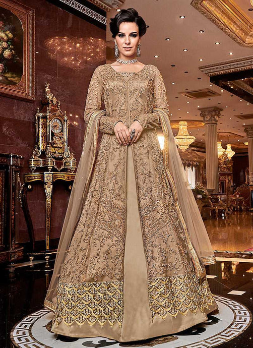 Beige and Gold Heavy Embroidered Lehenga fashionandstylish.myshopify.com