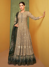 Load image into Gallery viewer, Beige and Green Heavy Embroidered Anarkali Suit
