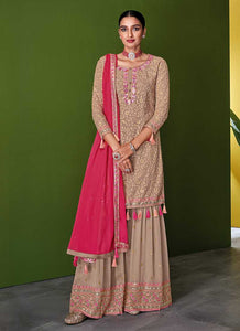 Beige and Pink Embroidered Palazzo Style Suit fashionandstylish.myshopify.com