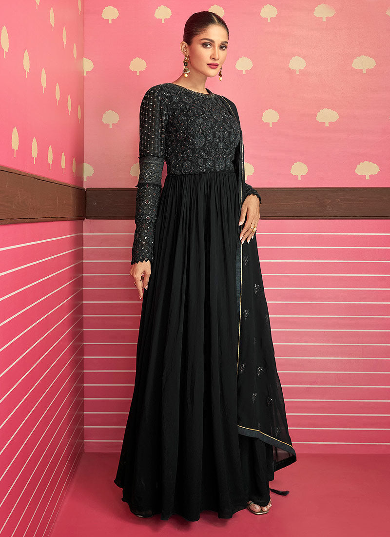 long sleeve sharara dress Black Color Embroidered Stylish Sharara Suit