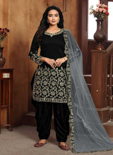 Load image into Gallery viewer, Black Embroidered Classic Punjabi Suit fashionandstylish.myshopify.com
