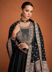 Black Embroidered Designer Kalidar Anarkali Suit