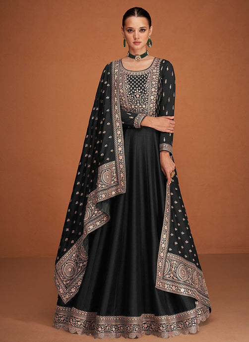 Black Embroidered Designer Kalidar Anarkali Suit