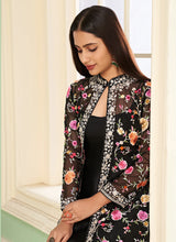 Load image into Gallery viewer, Black Embroidered Jacket Style Pant Suit
