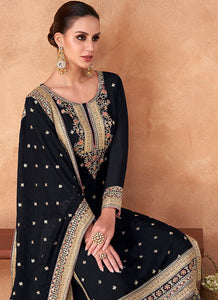 Black Embroidered Sharara Style Suit