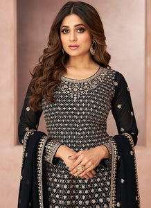 Black Embroidered Sharara Style Suit