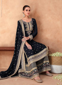 Black Embroidered Sharara Style Suit