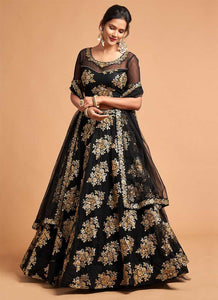 Black Floral Heavy Embroidered Designer Lehenga Choli fashionandstylish.myshopify.com