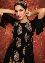 Load image into Gallery viewer, Black Gold Embroidered Sharara Style Suit fashionandstylish.myshopify.com
