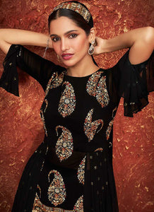 Black Gold Embroidered Sharara Style Suit fashionandstylish.myshopify.com