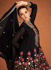 Black Gold Embroidered Sharara Style Suit