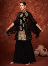 Load image into Gallery viewer, Black Gold Embroidered Sharara Style Suit fashionandstylish.myshopify.com
