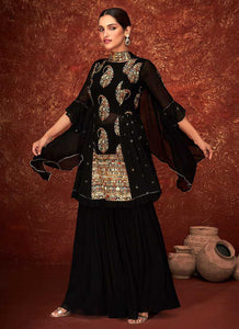 Black Gold Embroidered Sharara Style Suit fashionandstylish.myshopify.com