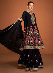 Black Gold Embroidered Sharara Style Suit