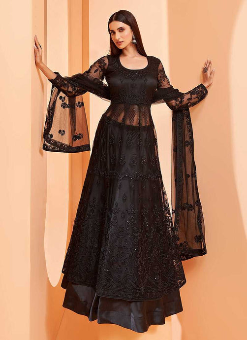 Black Heavy Designer Embroidered Lehenga/ Pant Style Anarkali fashionandstylish.myshopify.com