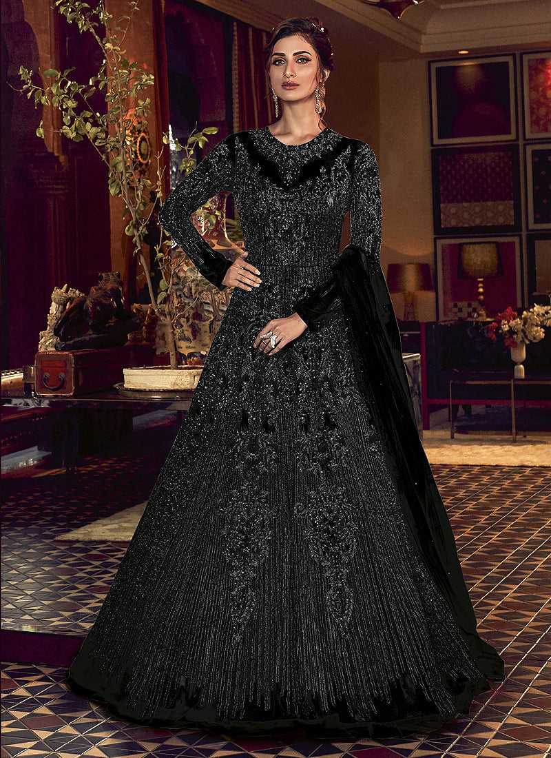 Black Heavy Embroidered Gown Style Anarkali Suit fashionandstylish.myshopify.com
