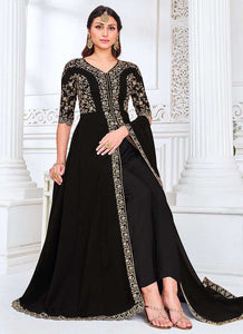 Black Heavy Embroidered High Slit Anarkali Suit fashionandstylish.myshopify.com