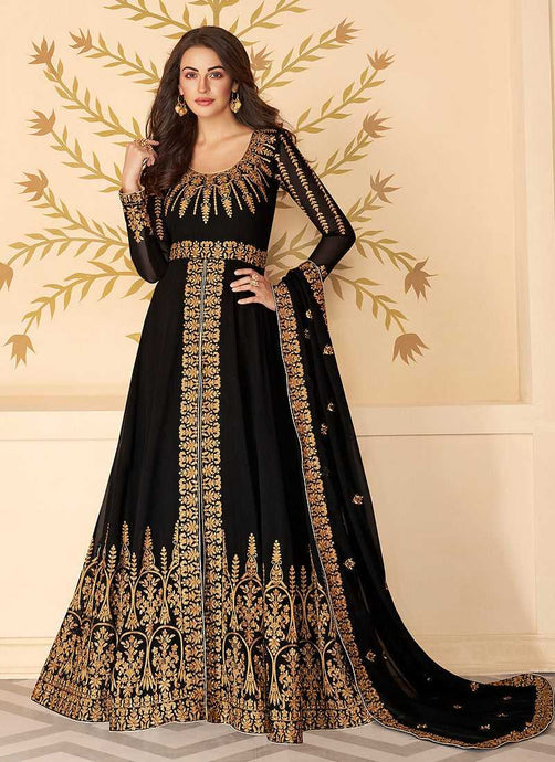 Black Heavy Embroidered High Slit Style Anarkali fashionandstylish.myshopify.com