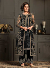 Load image into Gallery viewer, Black Heavy Embroidered Jacket Style Anarkali Suit fashionandstylish.myshopify.com
