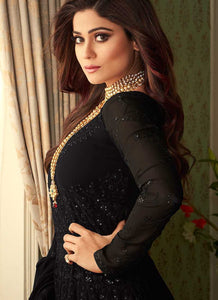 Black Heavy Embroidered Kalidar Anarkali Suit fashionandstylish.myshopify.com