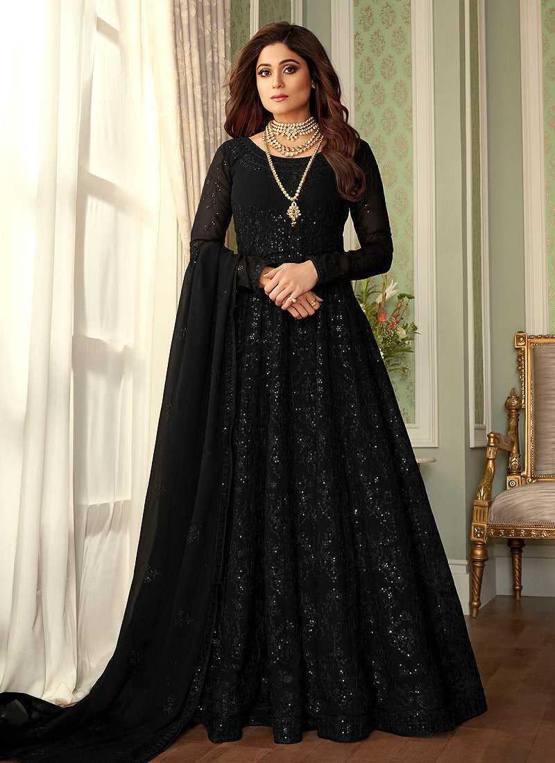 Black Heavy Embroidered Kalidar Anarkali Suit fashionandstylish.myshopify.com