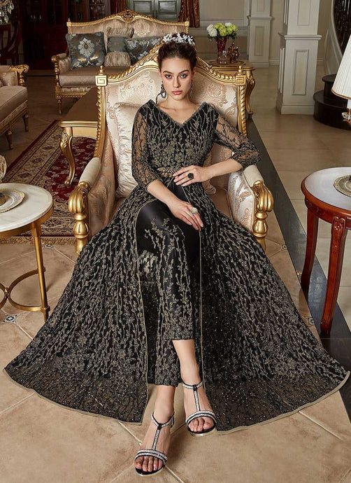 Black Heavy Embroidered Lehenga/ Pant Style Anarkali fashionandstylish.myshopify.com