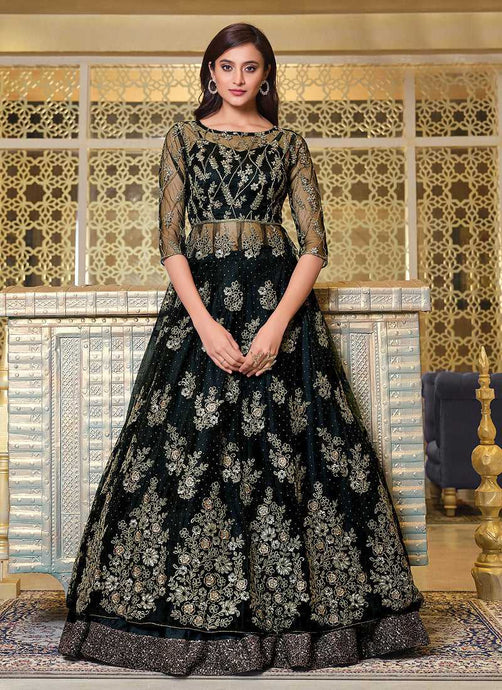 Black Heavy Embroidered Lehenga Style Anarkali fashionandstylish.myshopify.com