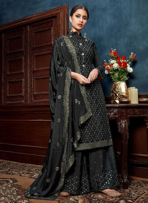 Black Heavy Embroidered Sequins Work Designer Palazzo Suit fashionandstylish.myshopify.com